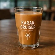A glass of karak with the Karak Cruiser signature